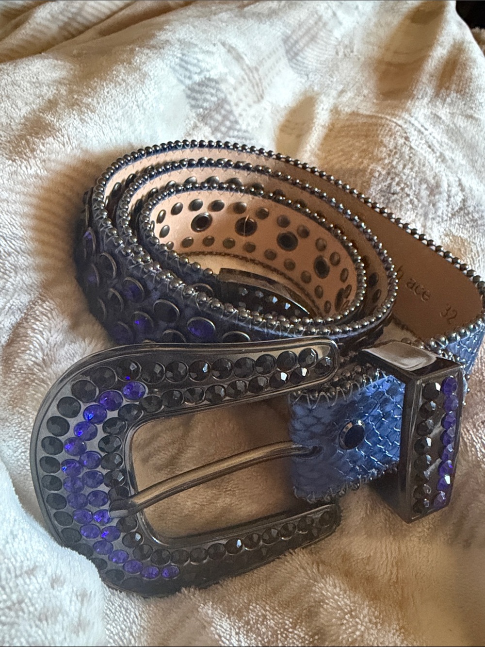 Blue BB Belt with blue & black rhinestones